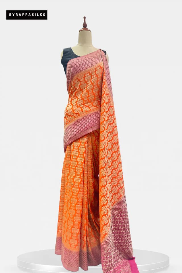 Georgette Saree Orange With Gandaberunda Motif AA200321