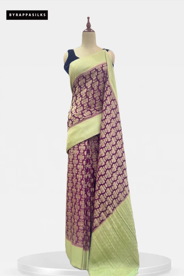 Georgette Saree Magenta With Gandaberunda Motif AA200321