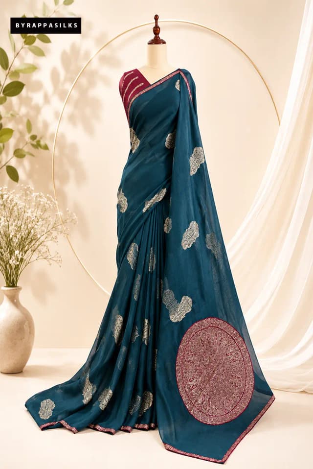 Kora Banarasi Peacock Blue Saree AA301310