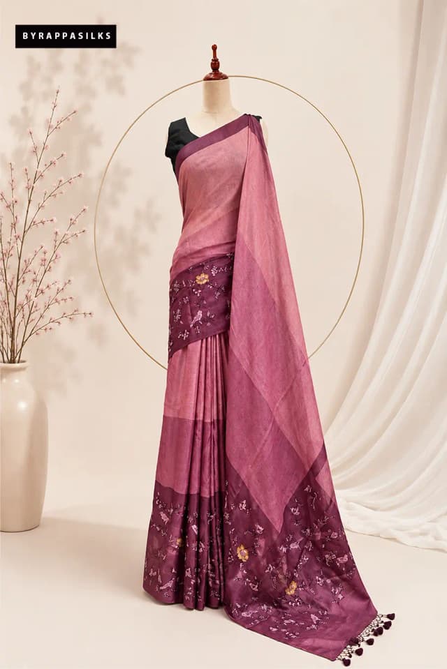 Pure Tussar Saree Mauve & Pink Shaded AA301305