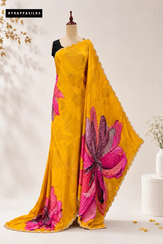 Chiffon Saree Floral Print Vibrant Yellow QS308050