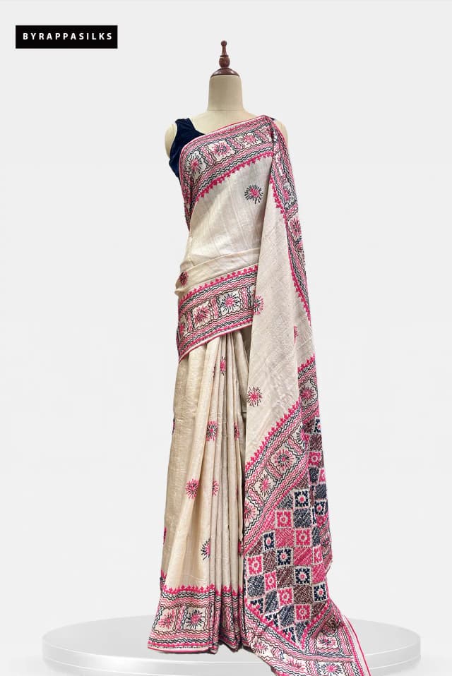 Pure Tussar Saree Kutch Work Beige AA204877