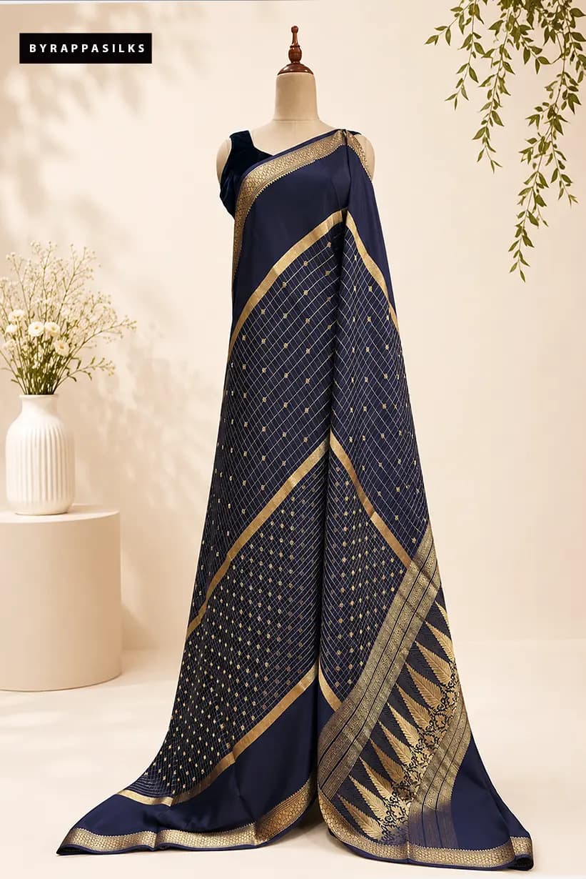 Pure Mysore Silk Crape Saree Navy Blue AA310740