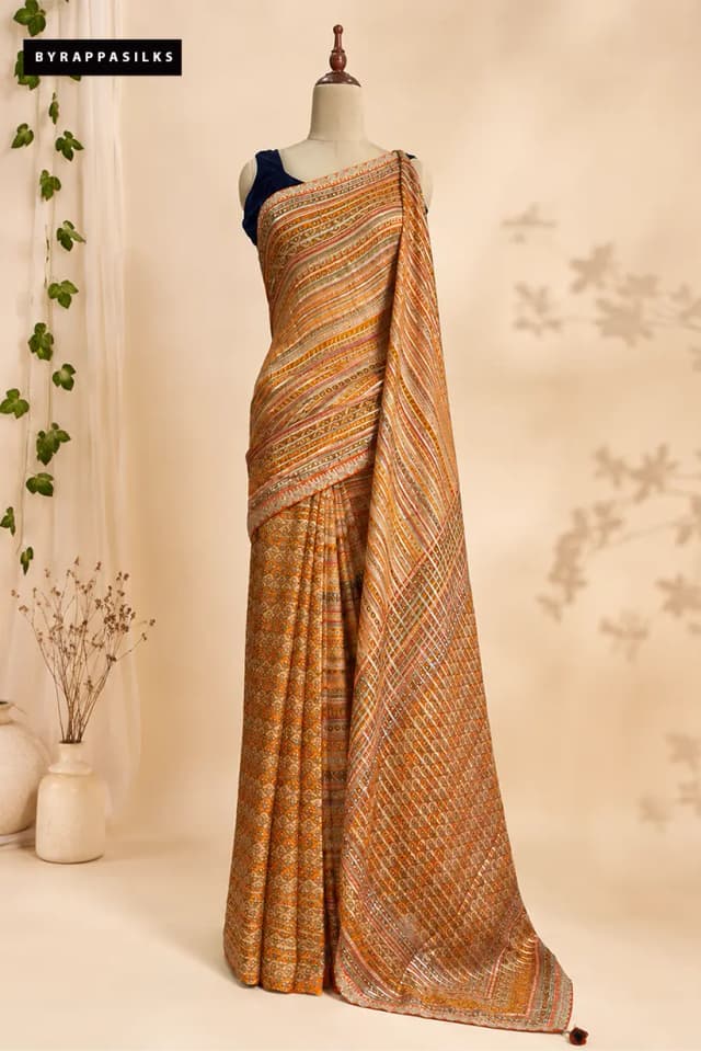 Chiffon Saree Orange With Sequin Border AA310869