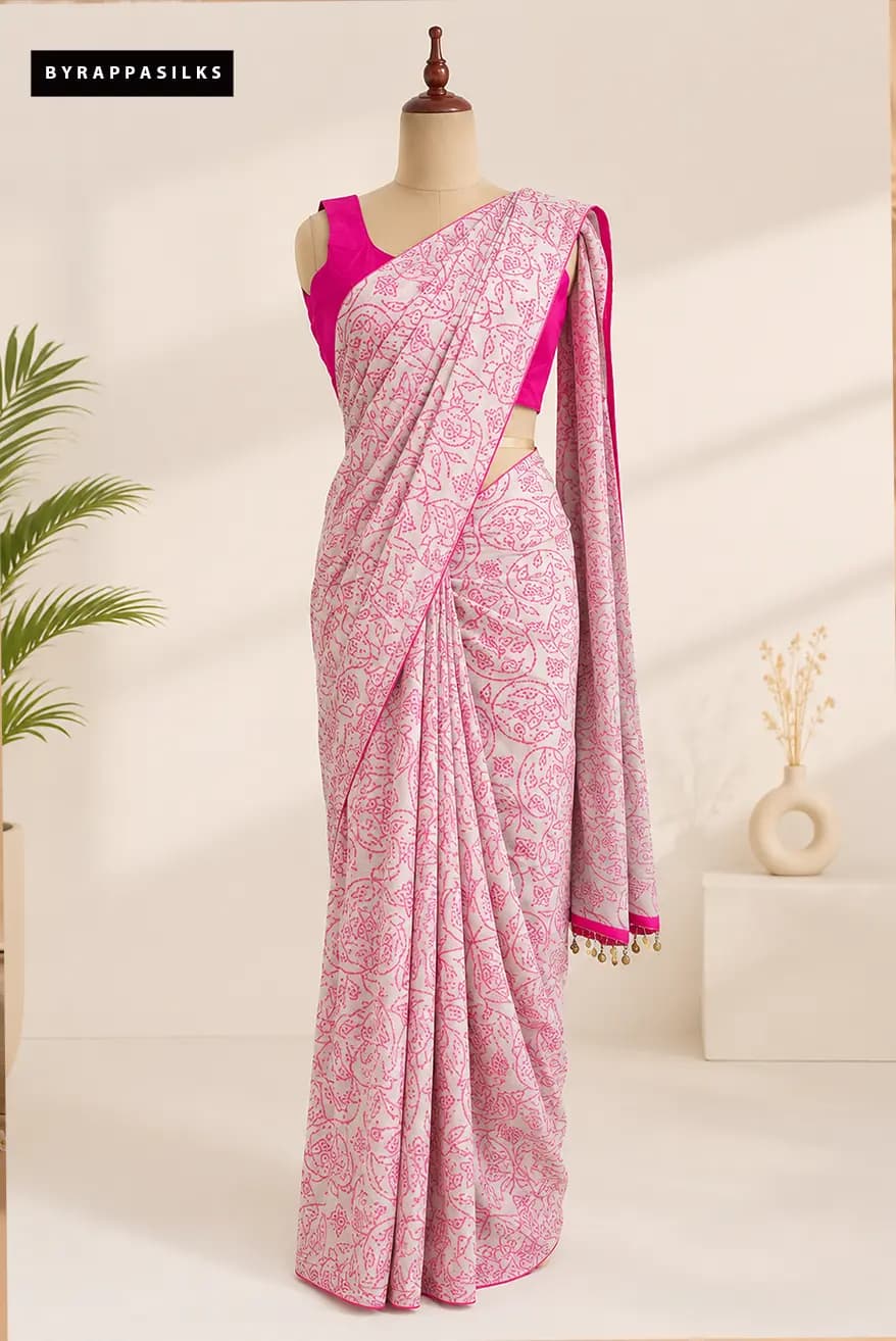 Printed Pink Saree with Designer Blouses Pink & Matching Blouse AA311071