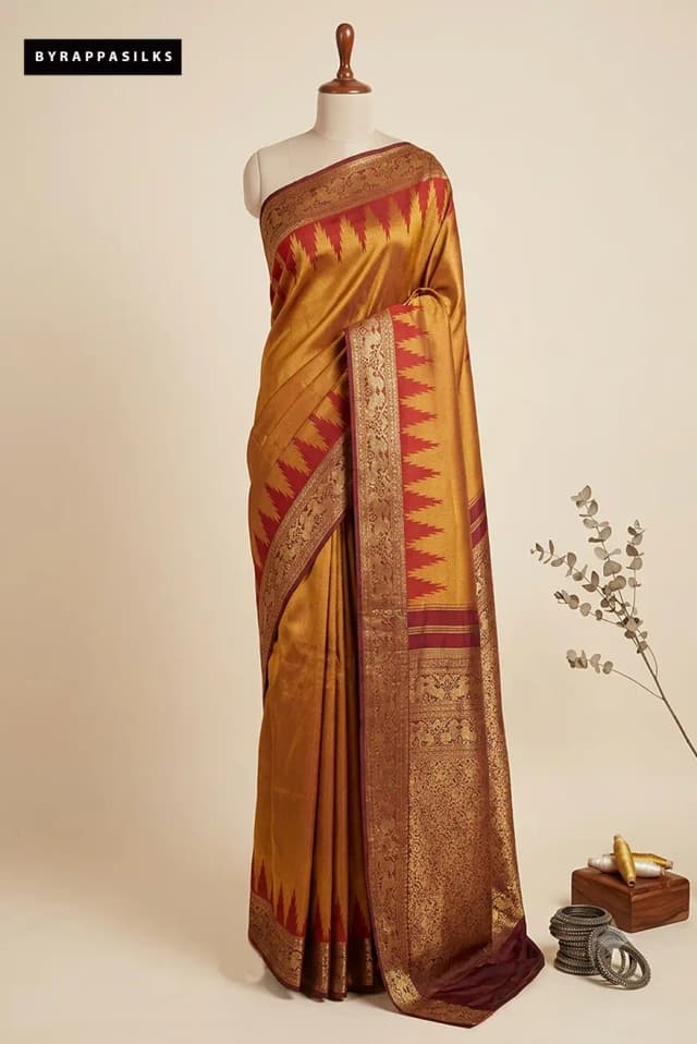 Semi Kanchipuram Saree With Maroon Temple Border AS200572