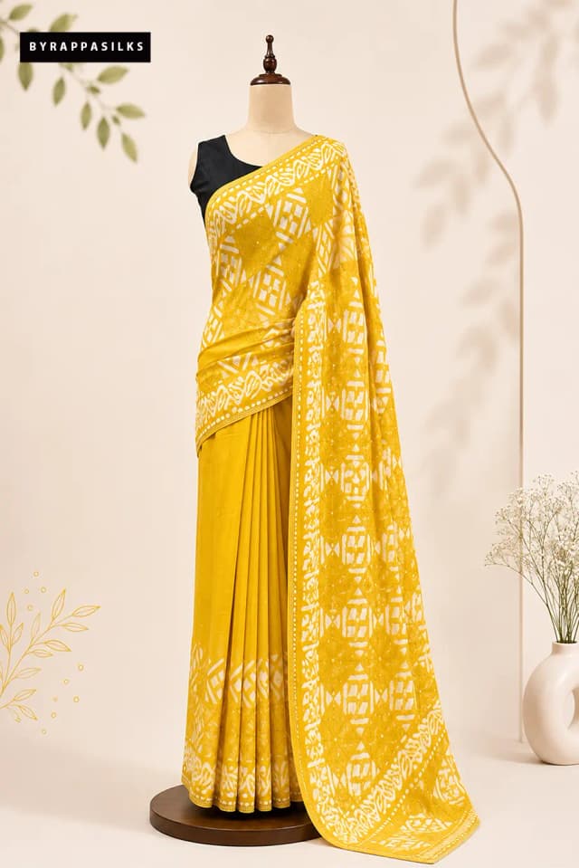 Mul Cotton Saree With Sequin Work Yellow AA317290