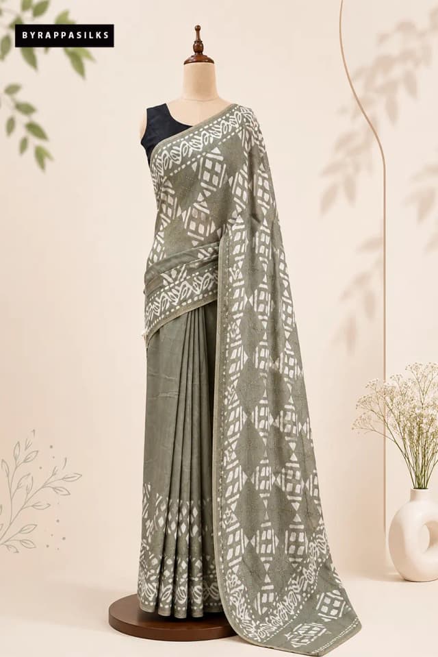 Mul Cotton Saree With Sequin Work Sage Gray AA313974