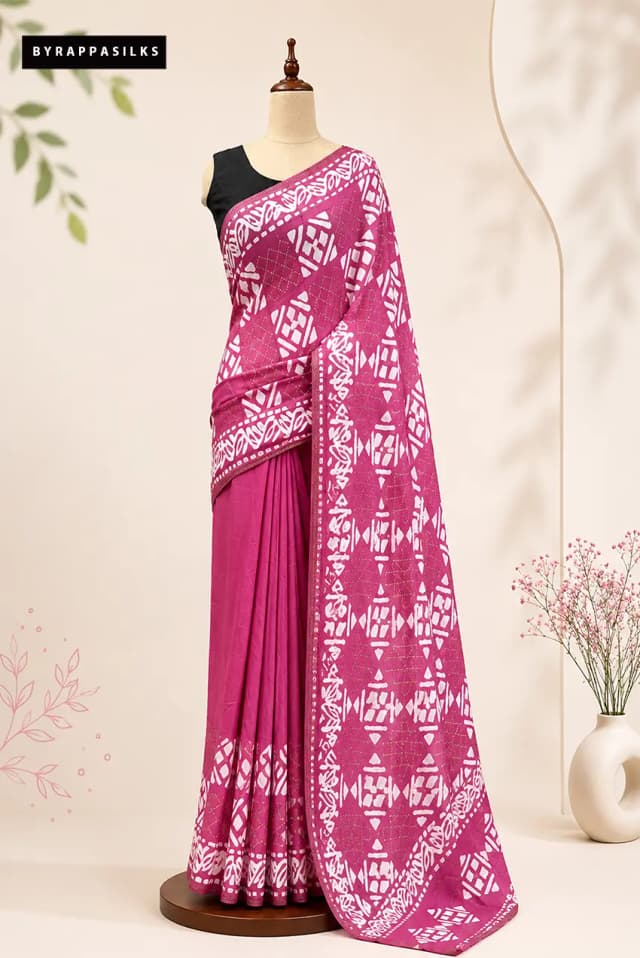 Mul Cotton Saree With Sequin Work Magenta Pink AA317290