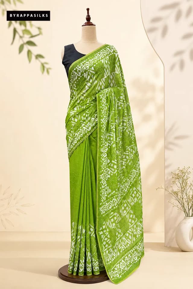 Mul Cotton Saree With Sequin Work Olive Green AA317290