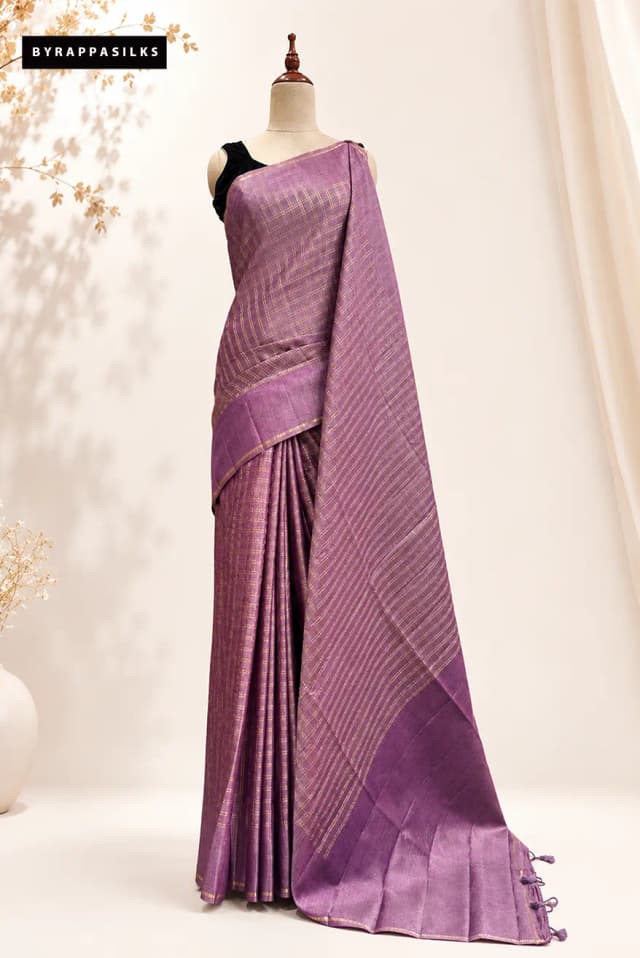 Semi Tussar Saree with Contrast Woven Check  Magenta QS268002