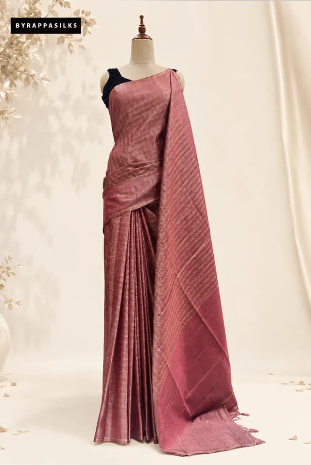 Semi Tussar Saree with Contrast Woven Check Maroon QS268002