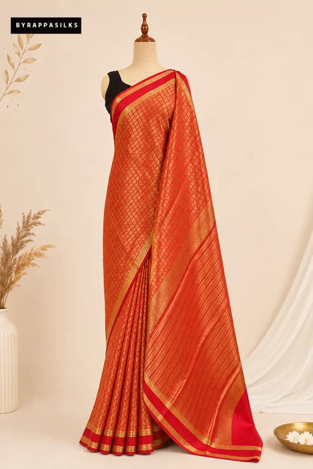 Pure Mysore Silk Saree Red With Gold Zari AA313636