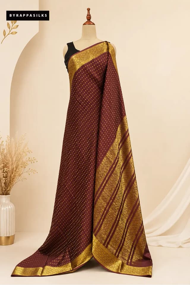 Pure Mysore Silk Saree Coffe Brown With Gold Zari AA313542