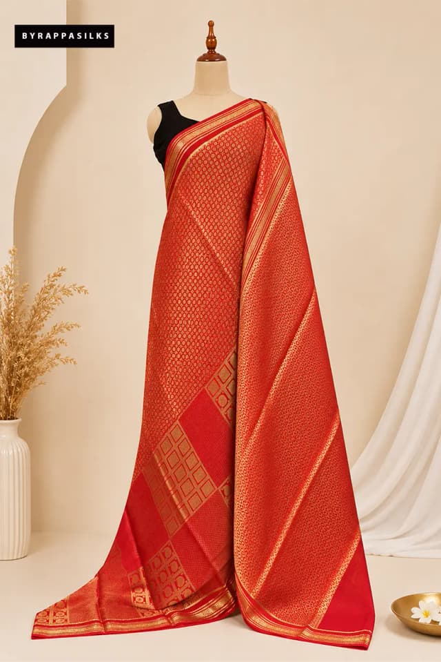 Pure Mysore Silk Saree Red With Gold Zari AA313515