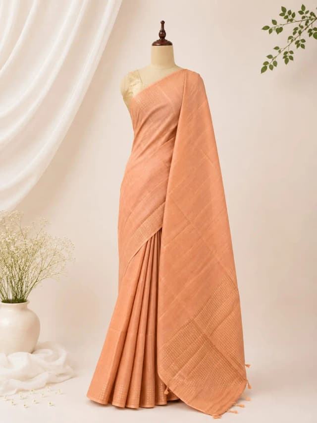 Semi Tussar Saree Orange Colour Kalamkari Blouse AA315136