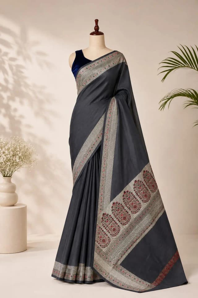Cotton Saree Black Colour AA202888