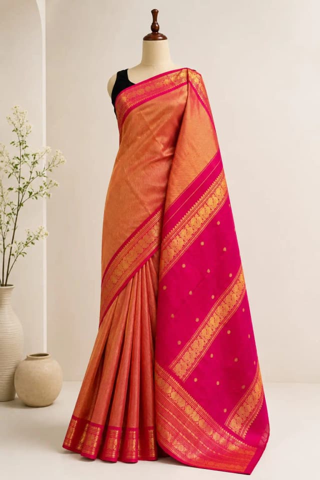 Pure Handloom Kanchipuram Saree Pink Colour AA316629
