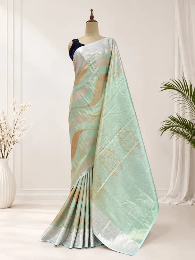 Tissue Semi Kanchipuram Saree Pista Green Colour AA317145