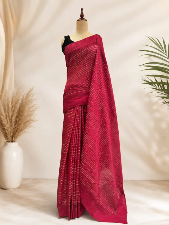 Mul Cotton Saree With Chandari Border Maroon Colour AA316985