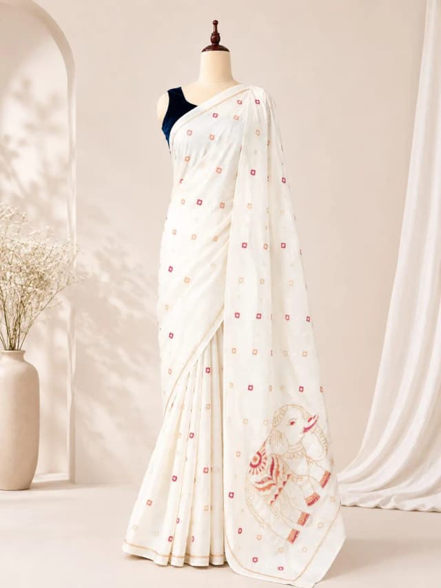 Semi Tussar Saree Off White Colour AA317307
