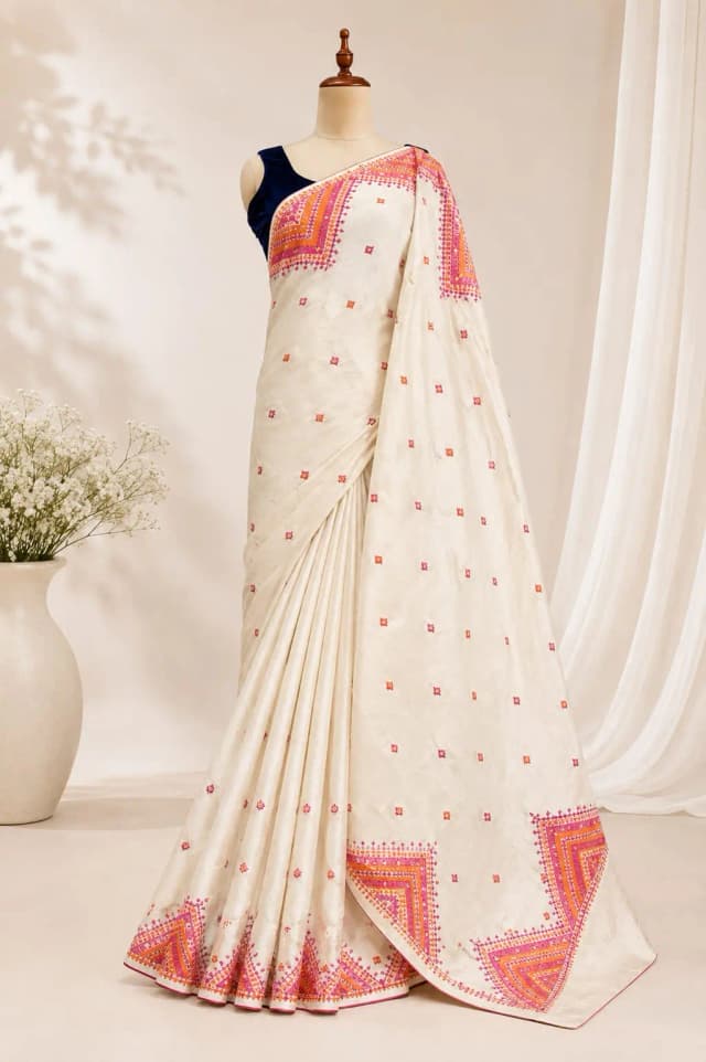 Semi Tussar Kutch Work Saree Beige Colour AA317701
