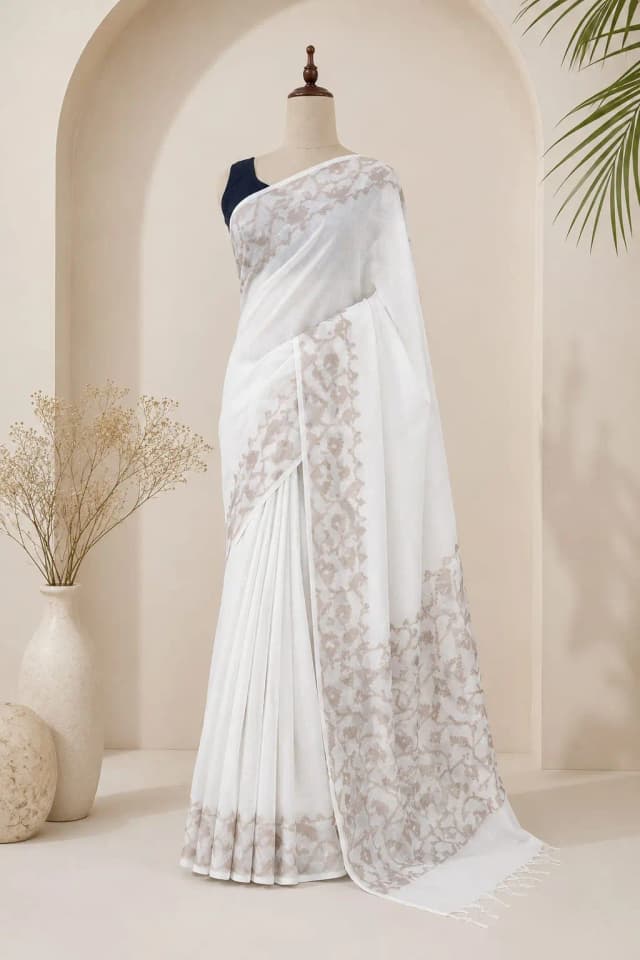 Cotton Saree White Colour Wine Border AA202904