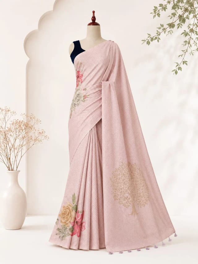 Semi Tussar Saree With Floral Print Light Pink Colour AA308481