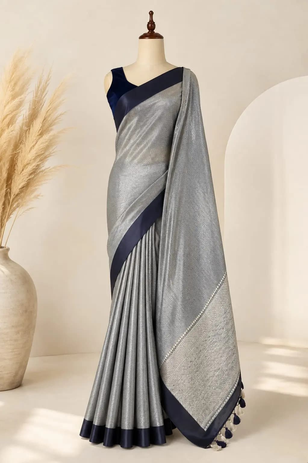 Pure Handloom Mashru Saree Silver Grey AA314811