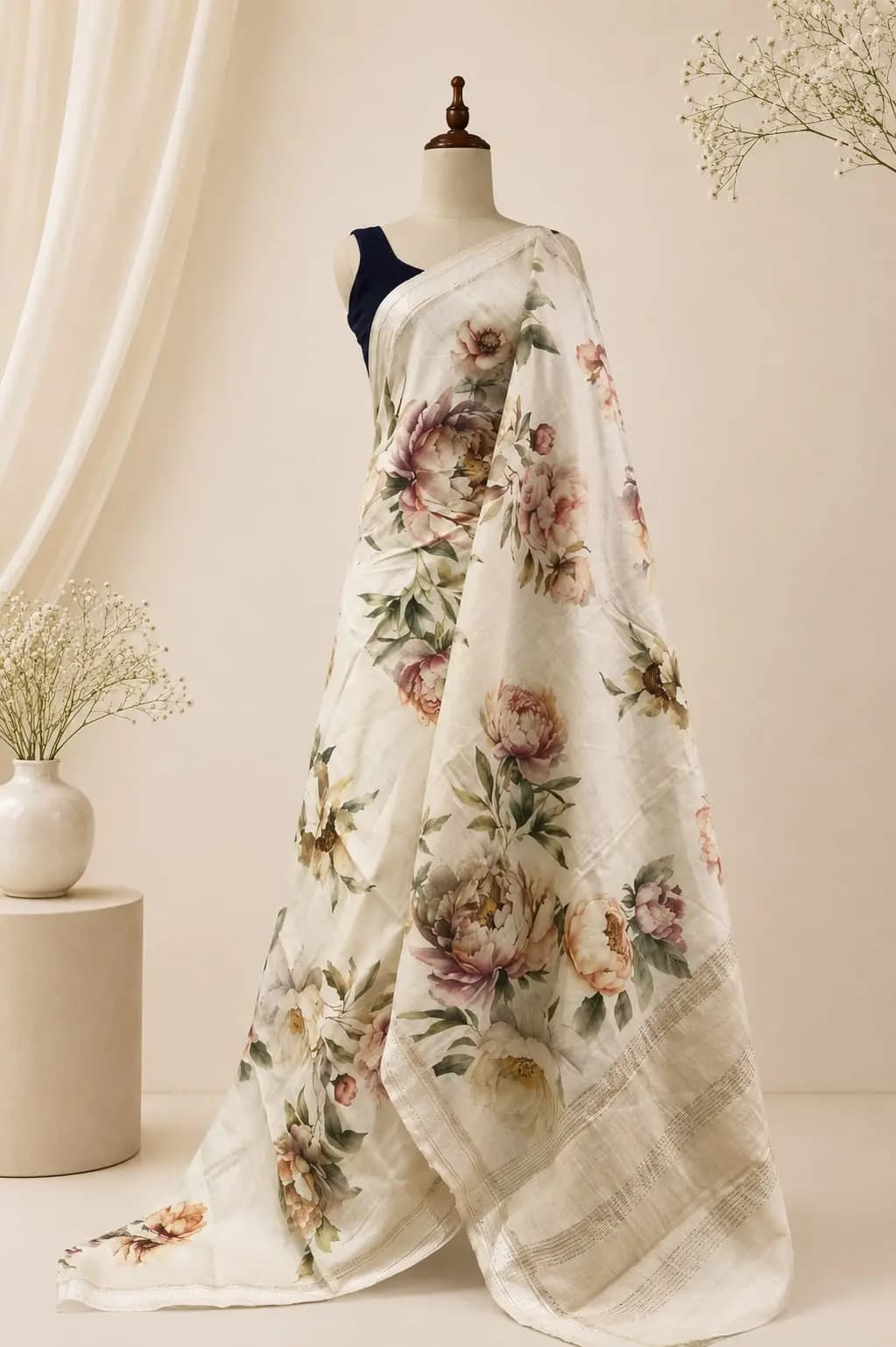 pure Tussar Saree Off-white AA316951