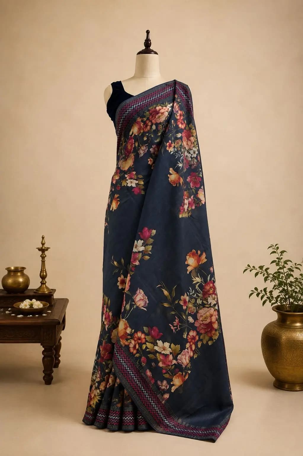 Pure Tussar Saree With Floral Print Black Colour AA310758
