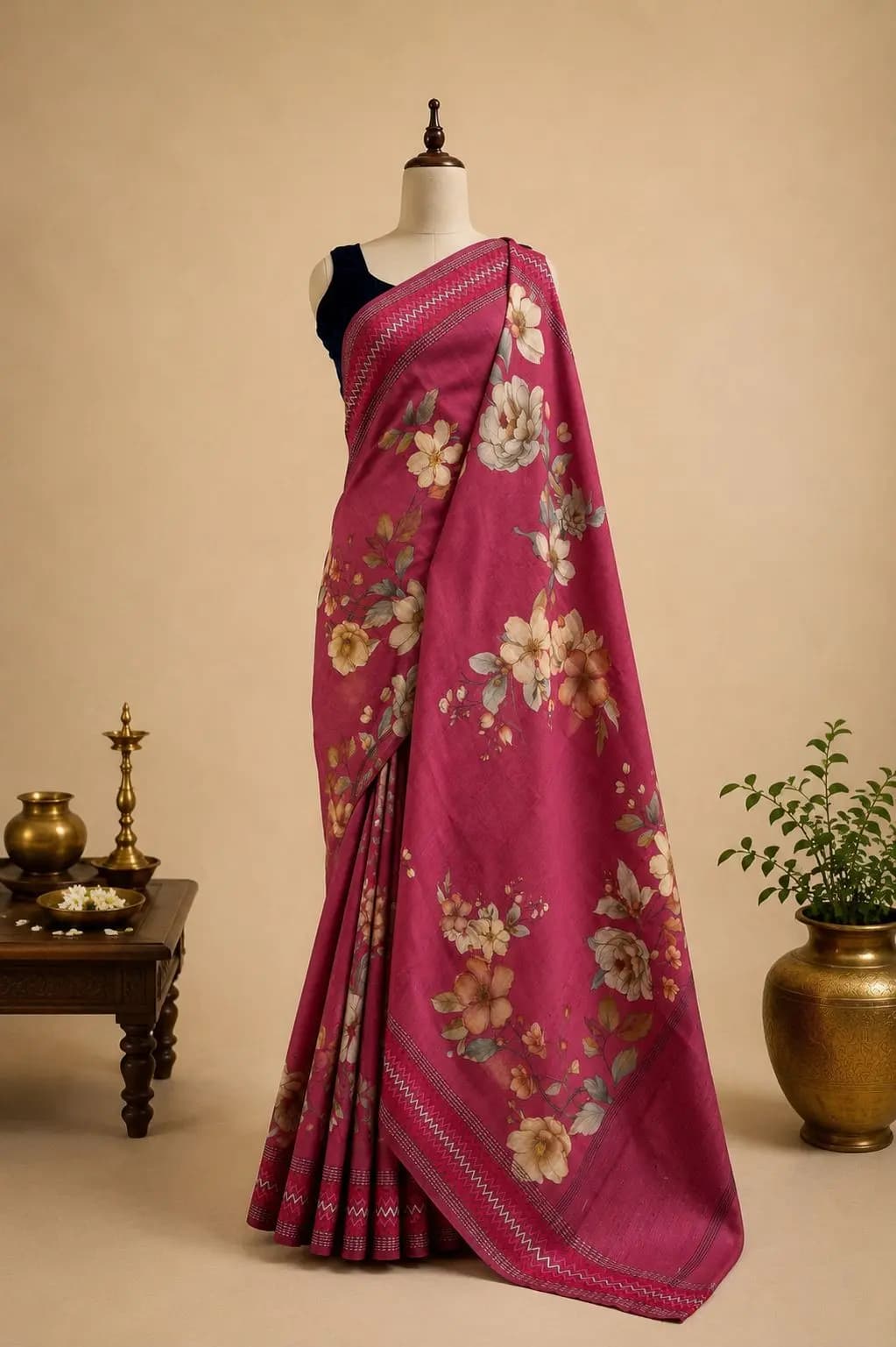 Pure Tussar Saree With Floral Print Deep Red Colour AA310758