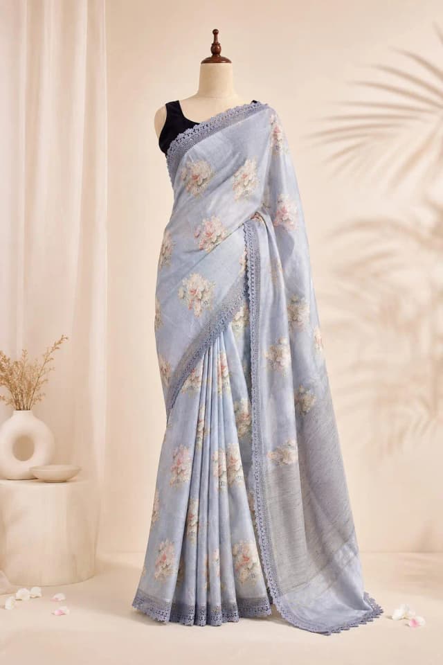 Pure Linen Saree With Lase Border Lavender Colour AA317622
