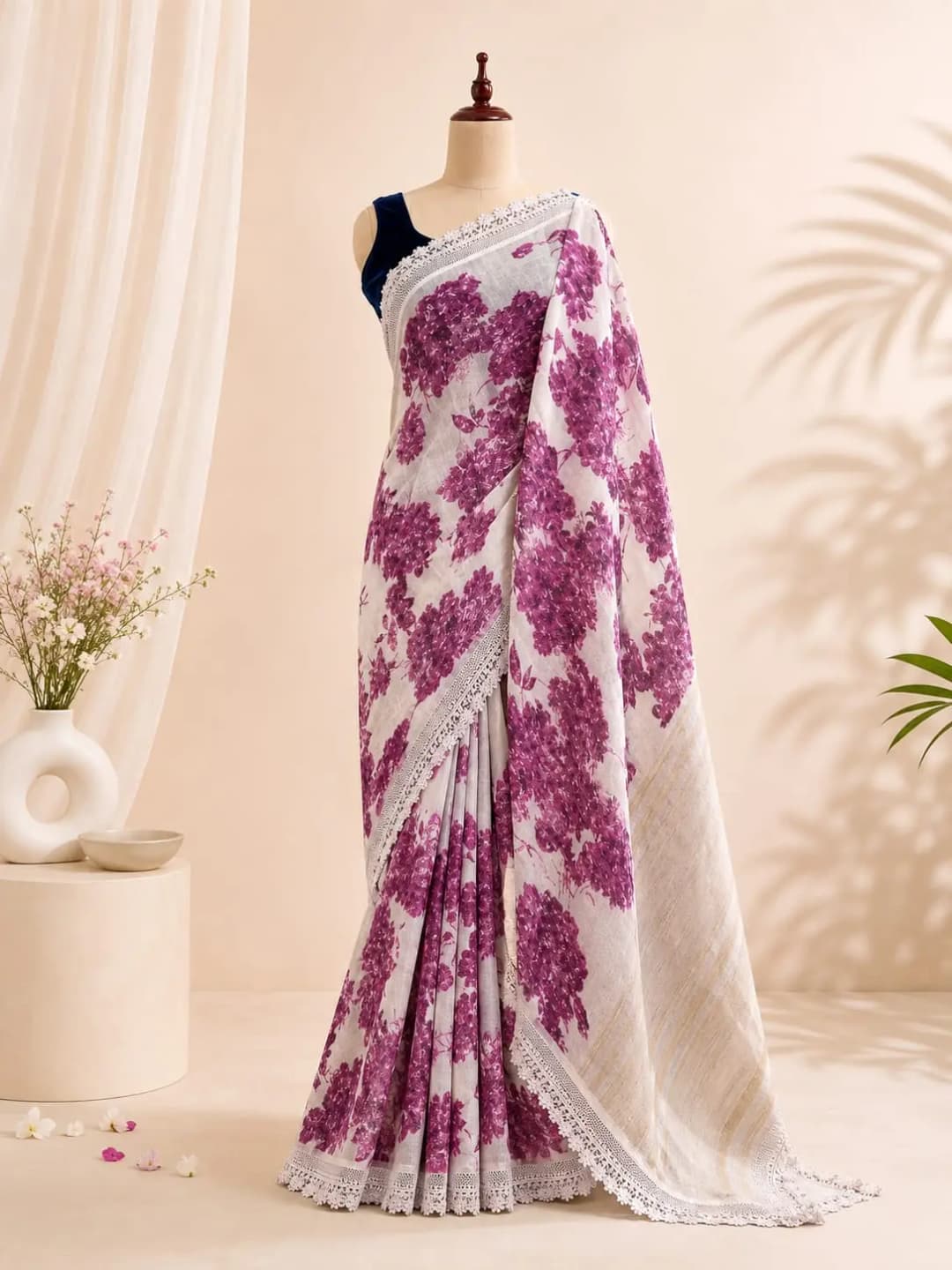 Pure Linen Saree With Lase Border Pink Colour AA317622