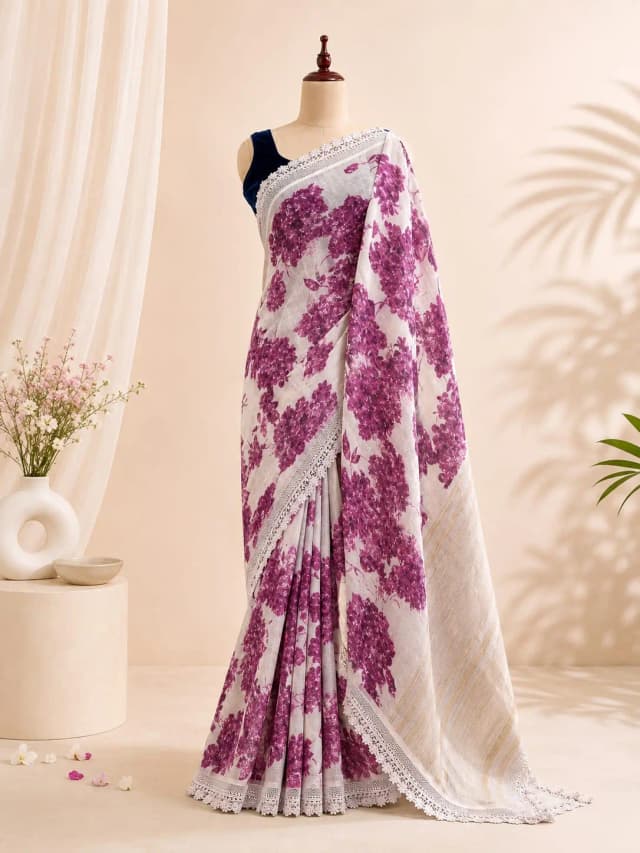 Pure Linen Saree With Lase Border Pink Colour AA317622