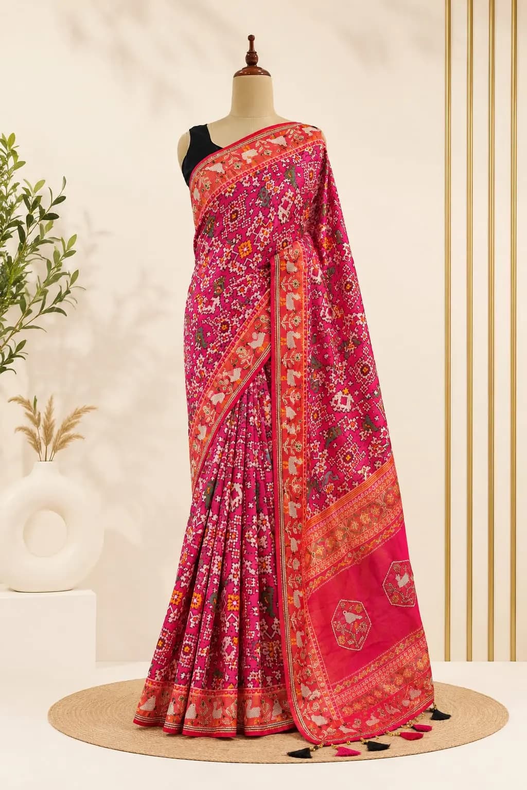 Semi Patola Saree Pinkish Orange Colour AA316671