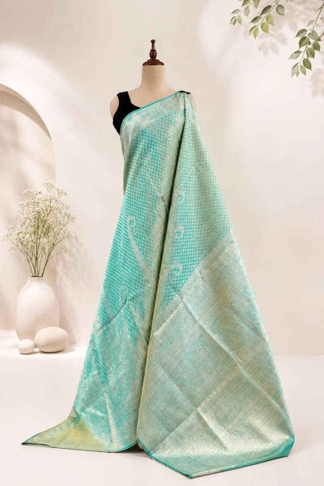 Tissue Kanchipuram Saree Teal Blue Colour AA316894