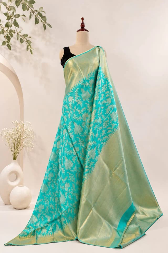 Tissue Kanchipuram Saree Teal Blue Colour AA316894