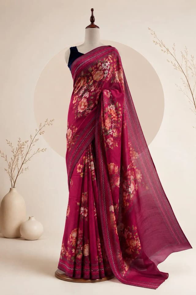 Pure Tussar Saree With Floral Print Maroon Colour AA310758