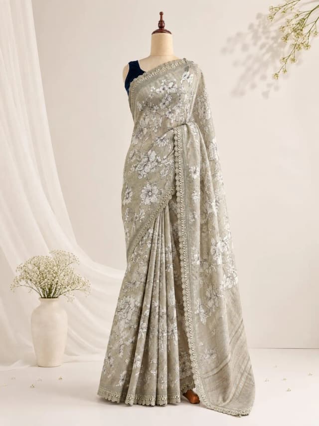 Pure Linen Saree With Lase Border Gray  Colour AA317280