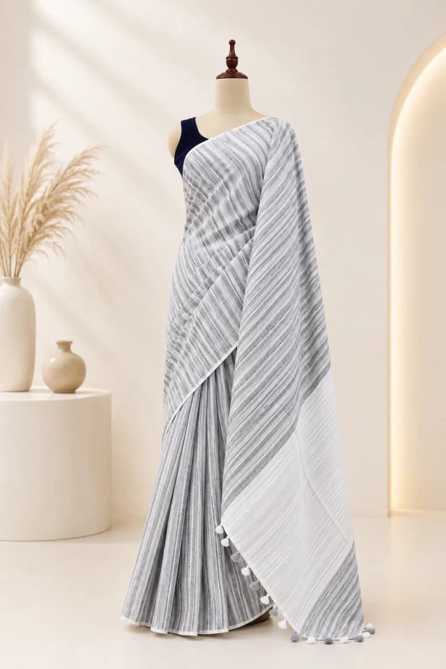 Linen Saree With White & Gray Colour AA317779