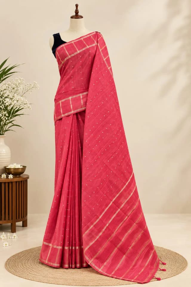Semi Tussar Saree Red Colour AA317737