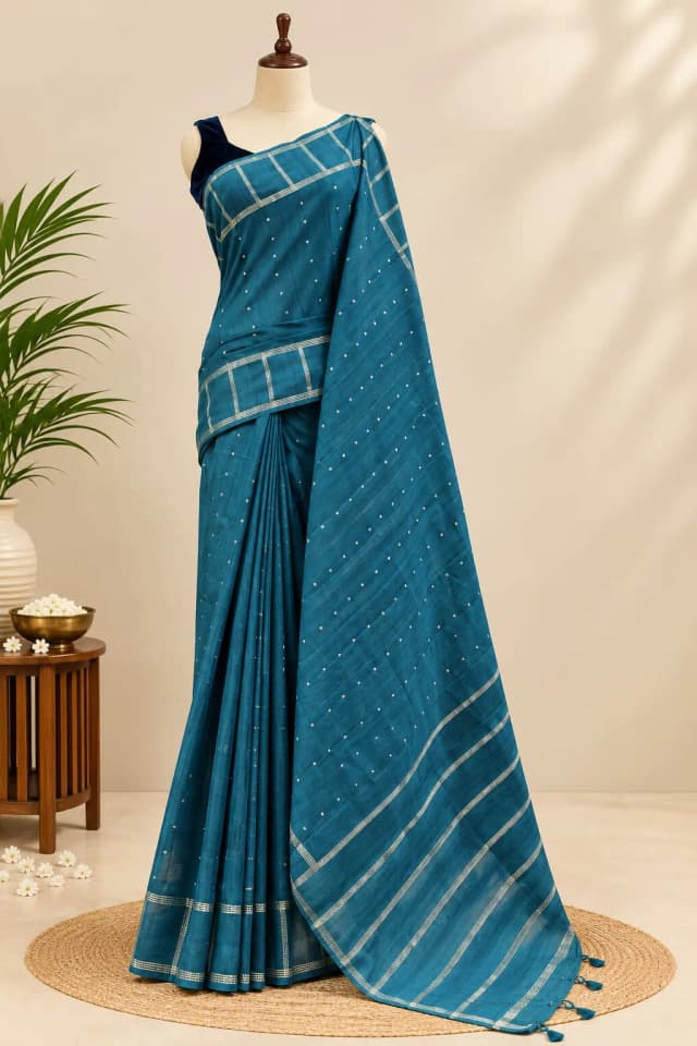 Semi Tussar Saree Teal Green Colour AA317737