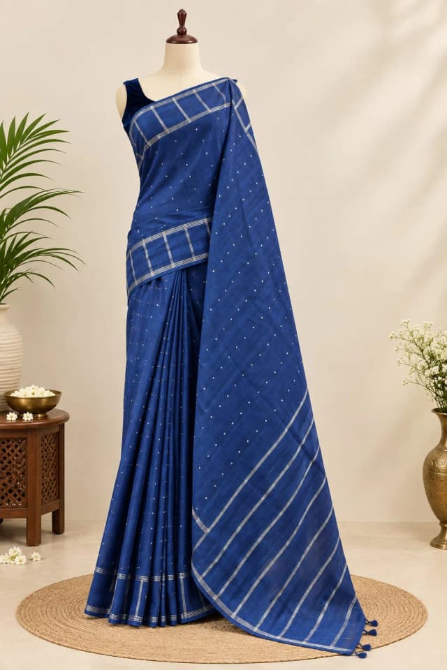 Semi Tussar Saree Navy Blue Colour AA317737