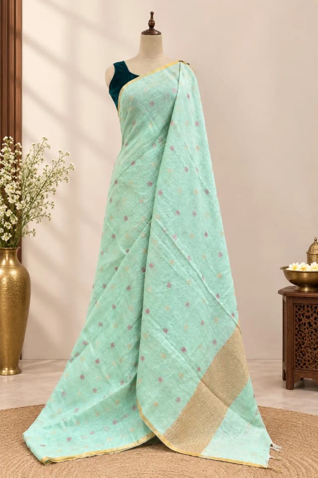 Linen Saree Mint Green AA317780