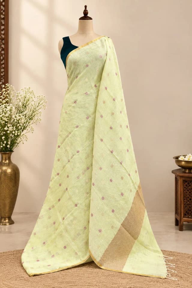 Linen Saree Lemon Yellow AA317780