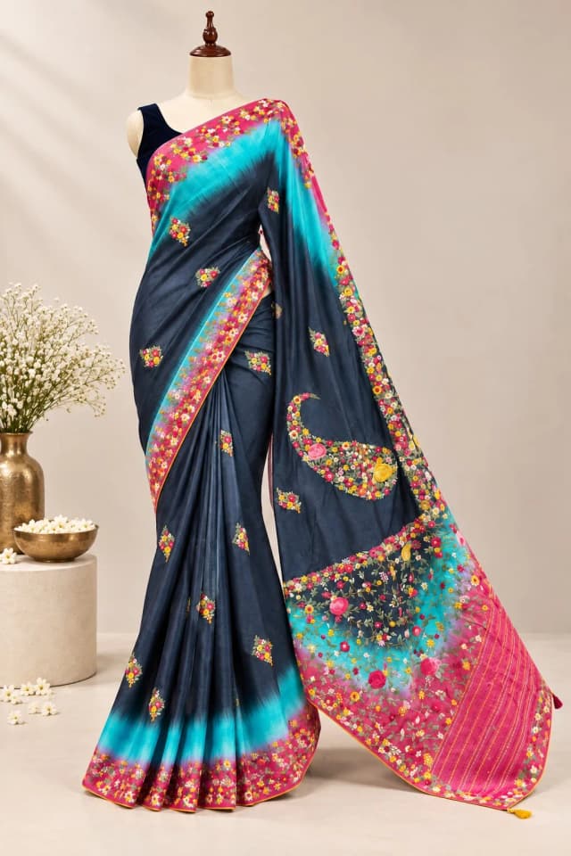 Pure Tussar Shaded Saree With knot Work AA314939