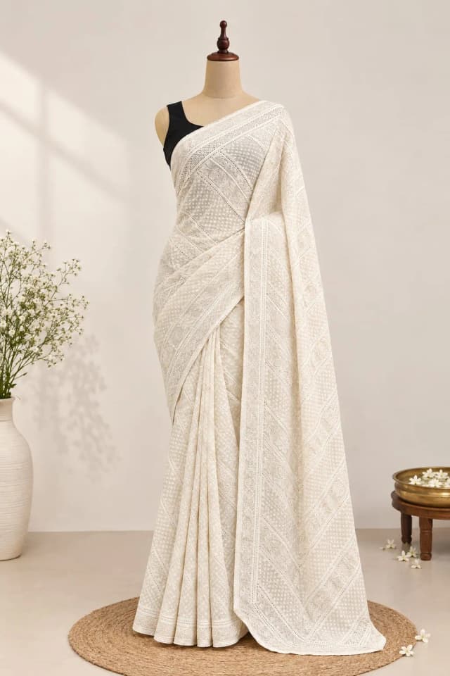Mul Cotton Saree Off-White AA317776