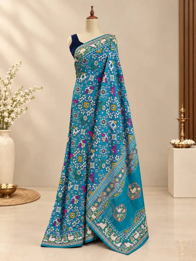 Semi Patola Saree Teal Blue Colour AA316671