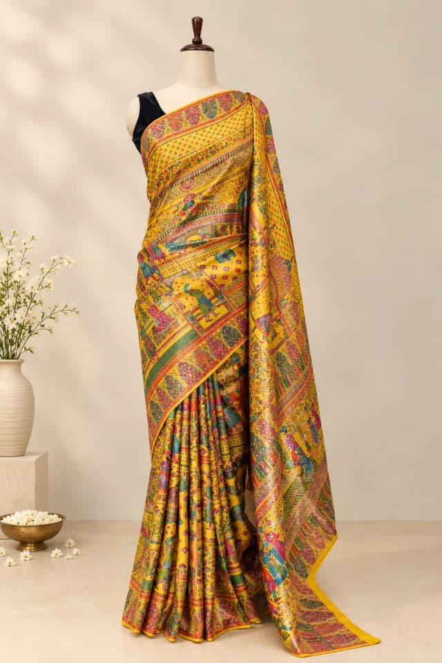 Pashmina - Banarasi Saree - Yellow Colour QS204820